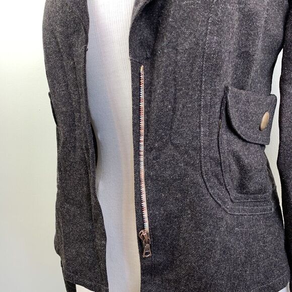 Vtg Anthropologie Burning Torch Wool Zip Blazer Coat S Brown Jacket Academia Y2K - Picture 2 of 15
